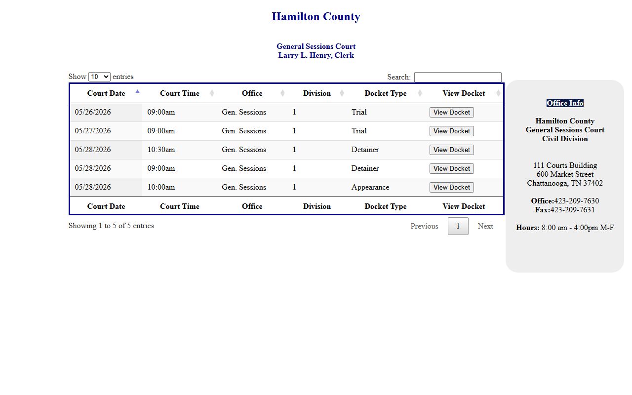 Hamilton County court records General Sessions Civil eDockets portal