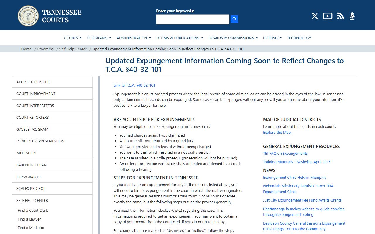 Hamilton County arrest records Tennessee expungement eligibility information