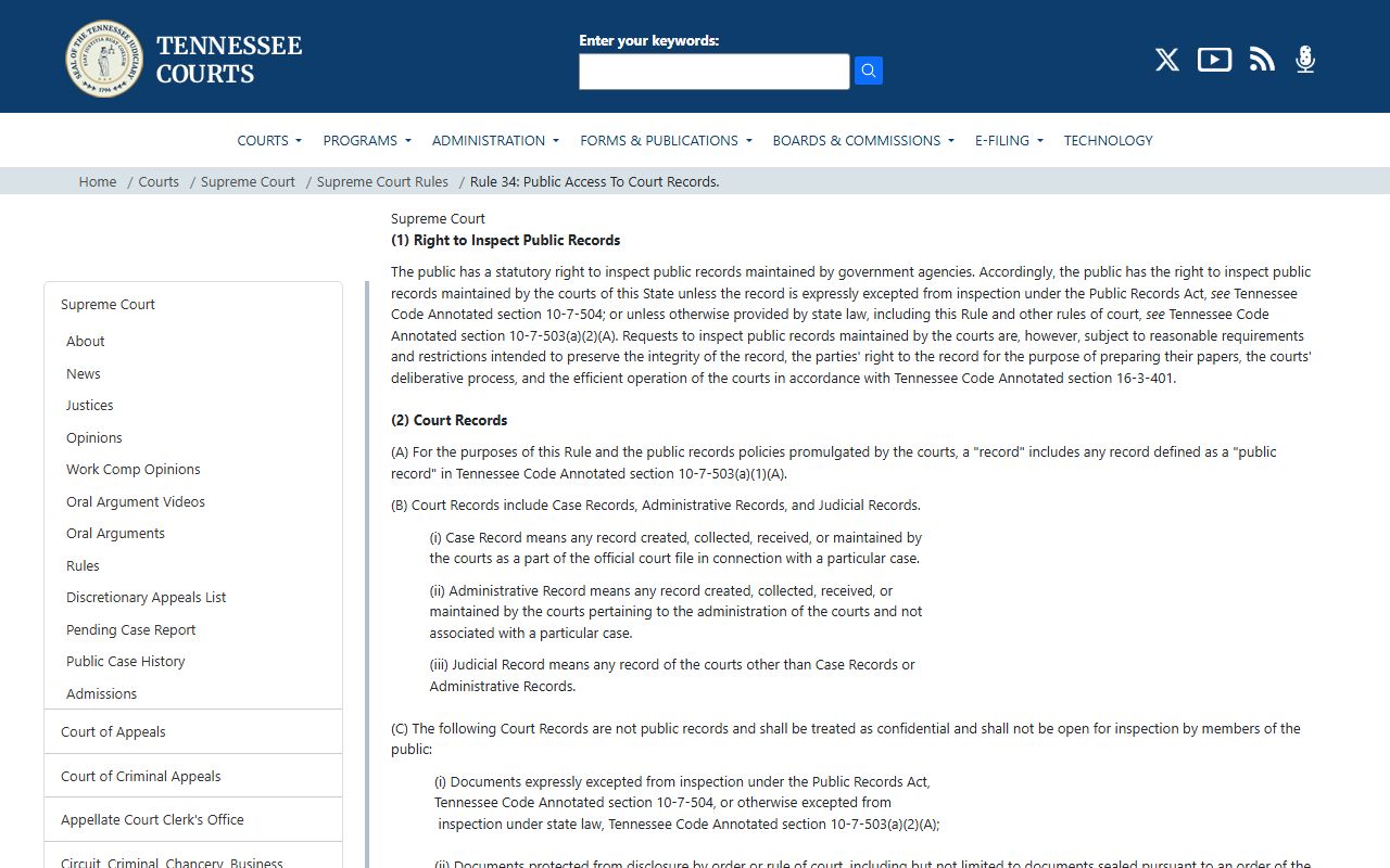 Hamilton County arrest records Tennessee Supreme Court Rule 34 public access