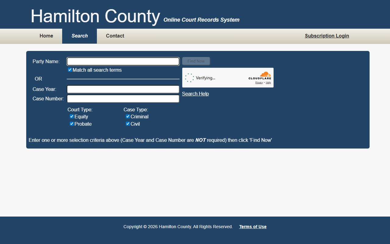 Hamilton County court records Chancery and probate search form