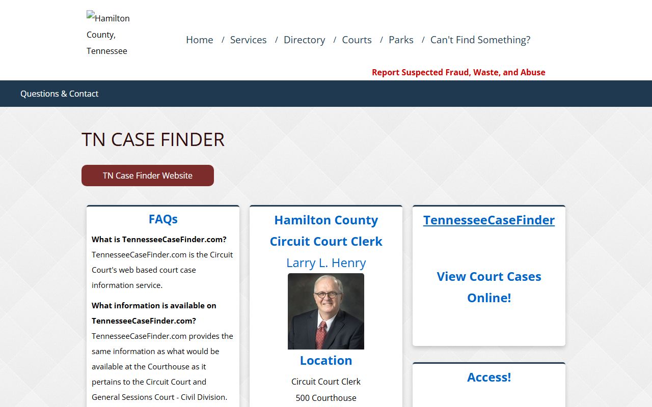 Hamilton County court records Circuit Court Clerk TennesseeCaseFinder page