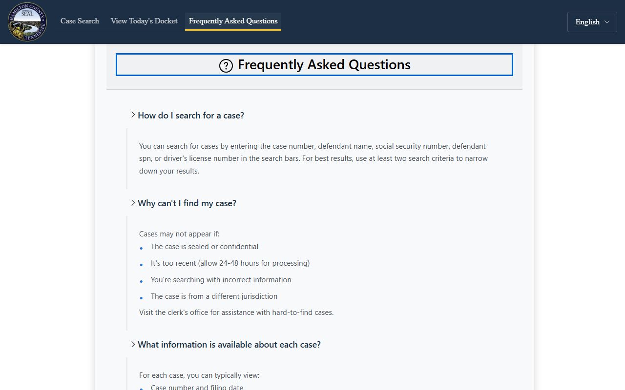 Hamilton County court records Court Case Display FAQ