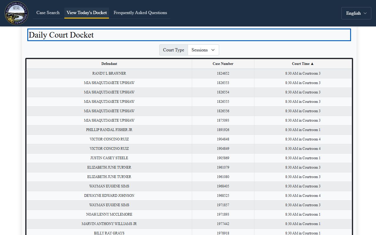 Hamilton County court records daily criminal and sessions docket