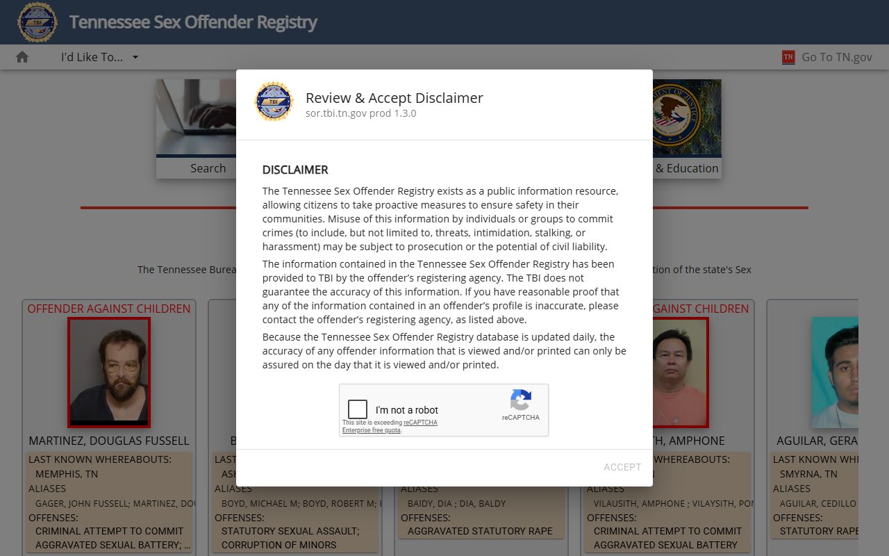 Hamilton County released inmates Tennessee Sex Offender Registry search