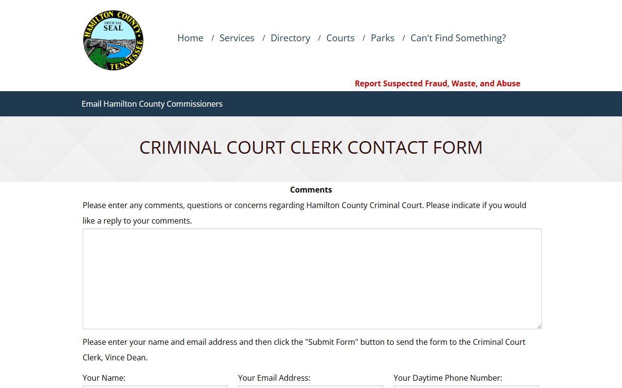 Hamilton County Criminal Court Clerk online contact form